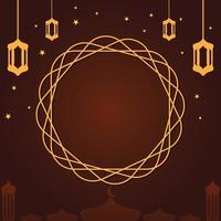 a luxurious and magnificent Islamic background. Muslim Greeting card design template. instagram feed stock vector design. Social media banner. illustration of Stars, lamp, night, mosque