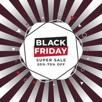 Black friday banner with sunburst background. Social media post design template. vector