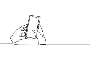 vector illustration of single continuous line playing smartphone