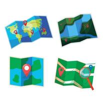 folded paper map of world with color point marker vector illustration