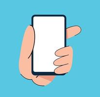 Hand holding smartphone cartoon doodle vector