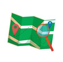 folded paper map of world with color point marker vector illustration