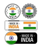 Set of Made in India labels, logo, India Flag, India Product Emblem vector