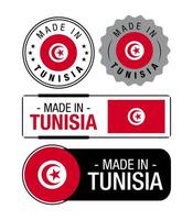 Set of Made in Tunisia labels, logo, Tunisia Flag, Tunisia Product Emblem vector