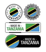 Set of Made in Tanzania labels, logo, Tanzania Flag, Tanzania Product Emblem vector