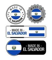 conjunto de hecho en el el Salvador etiquetas, logo, el el Salvador bandera, el el Salvador producto emblema vector