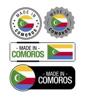 Set of Made in Comoros labels, logo, Comoros Flag, Comoros Product Emblem vector