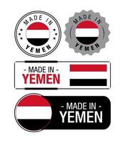 Set of Made in Yemen labels, logo, Yemen Flag, Yemen Product Emblem vector