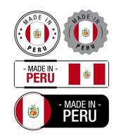 conjunto de hecho en Perú etiquetas, logo, Perú bandera, Perú producto emblema vector