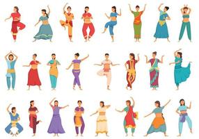Indian girl dancer icons set cartoon vector. Indian dancer vector