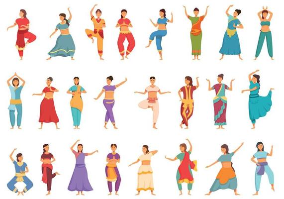 Indian girl dancer icons set cartoon vector. Indian dancer 19946504 Vector  Art at Vecteezy