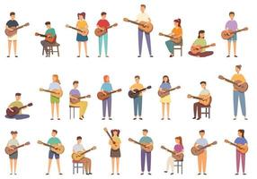 guitarra lecciones íconos conjunto dibujos animados vector. niños canción vector