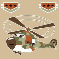 military helicopter with air force logo, vector cartoon illustration