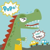 Giant monster with cars, vector cartoon illustration