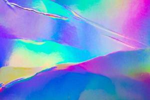 Crumpled Holographic rainbow foil iridescent texture abstract hologram background photo