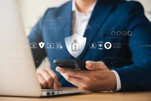 Cybersecurity concept, padlock icon and internet technology network, secure encryption of user's personal data, secure internet access. photo