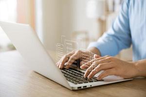 Businessman working with laptop a symbol of top service ISO Certification Document Management System Quality assurance. photo