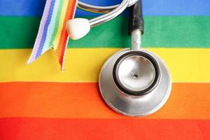 LGBT symbol, Stethoscope with rainbow ribbon, rights and gender equality, LGBT Pride Month in June. photo