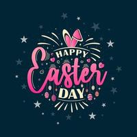 Happy Easter day hand drawn poster, announcement or greeting card, modern calligraphy design vector illustration.