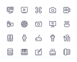 dispositif et multimédia ligne icône ensemble png