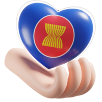 Association of Southeast Asian Nations flag with heart hand care realistic 3d textured png