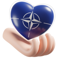 NATO flag with heart hand care realistic 3d textured png