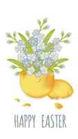 Happy easter. Forget-me-not flowers  in easter egg shell. vector