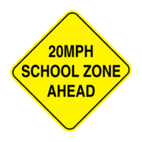 20MPH School Zone Ahead Warning Sign on Transparent Background png