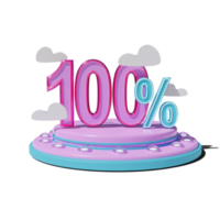 Discount 100 Percent on Transparent background 3d illustration png