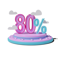 Discount 80 Percent on Transparent background 3d illustration png