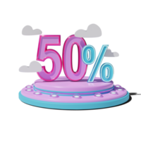 Discount 50 Percent on Transparent background 3d illustration png