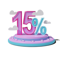 Discount 15 Percent on Transparent background 3d illustration png