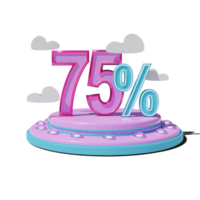 Discount 75 Percent on Transparent background 3d illustration png