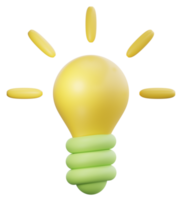 3d cartoon light bulb object icon. Use on business creative idea and brainstorming solution development 3D rendering emoji illustration png