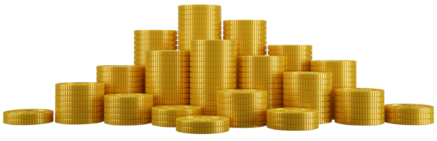 Stack of 3D golden coins. 3D render illustration. png