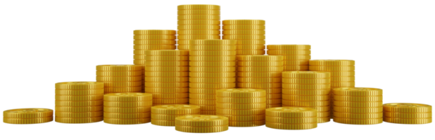 pilha do 3d dourado moedas. 3d render ilustração. png