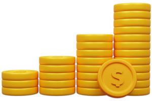 Stack of 3D golden coins. 3D render illustration. png