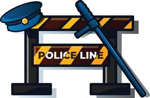 Cops hat, Police baton stick, and Police line Vector