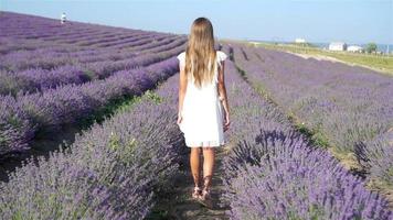 niña en lavanda flores campo en blanco vestir video