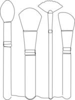 Single one line drawing makeup brushes set. Cosmetic concept. Continuous line draw design graphic vector illustration.