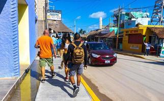 Chiquila Quintana Roo Mexico 2021 Small village port ferry road houses people cars Chiquila Mexico. photo