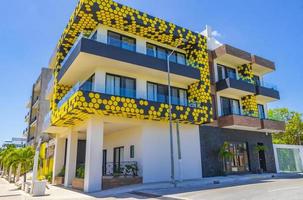 Playa del Carmen Quintana Roo Mexico 2021 Yellow hotel building in honeycomb design Playa del Carmen Mexico. photo