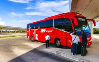 Cancun Quintana Roo Mexico 2021 ADO bus station stop in Cancun Airport Mexico. photo