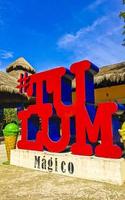 Tulum Quintana Roo Mexico 2022 Big red sign lettering writing Tulum Magico in Mexico. photo