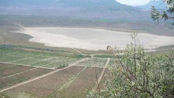 View of the white lake from the height of the mountain. video