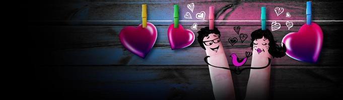 Happy finger couple in love celebrating Valentine day. 3d illustration. photo