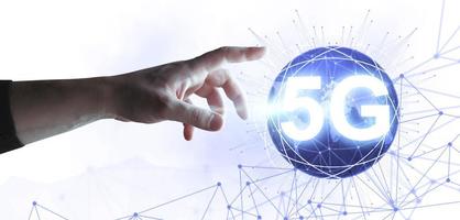 concepto de futuro tecnología 5g red sistemas y Internet. 3d ilustración foto