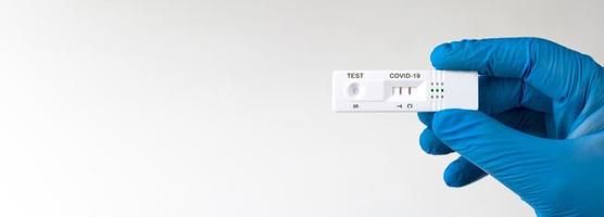 Positive test result by using rapid test device for COVID-19. photo