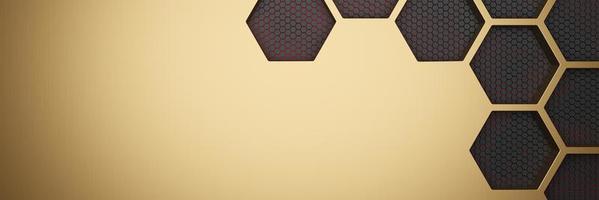 Futuristic gold hexagonal texture background. 3d rendering photo