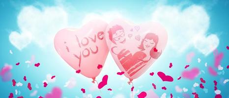 Feliz día de San Valentín. fondo de felicitación con globo de aire en forma de corazón. ilustración 3d foto